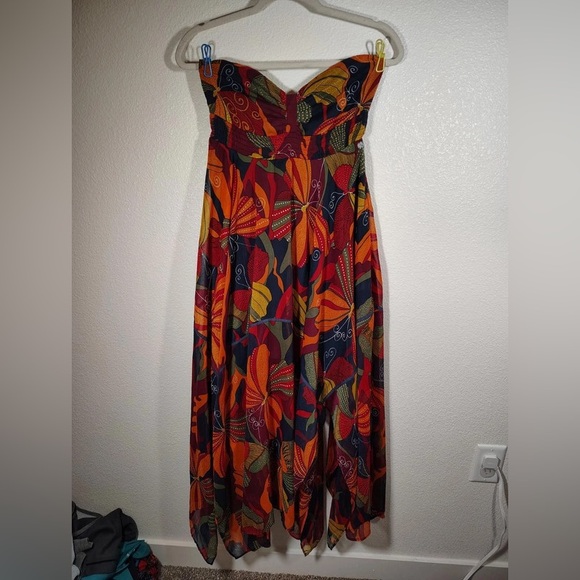 Red and Orange Strapless Sundress Sweetheart Neckline - Picture 1 of 6